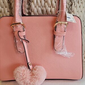 Elegant Pink Satchel with Heart Charm